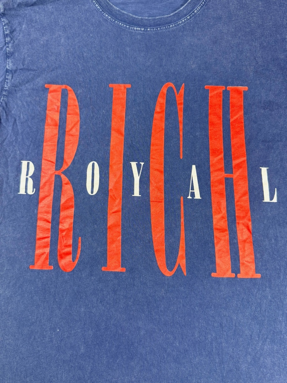 Rich Royal S Blue Washed Graphic Tee Y2K 90s Retro Streetwear T Shirt - Picture 3 of 8